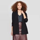 Women's Long Sleeve Open Neck French Terry Sweatshirt - A New Day Black L, Women's,