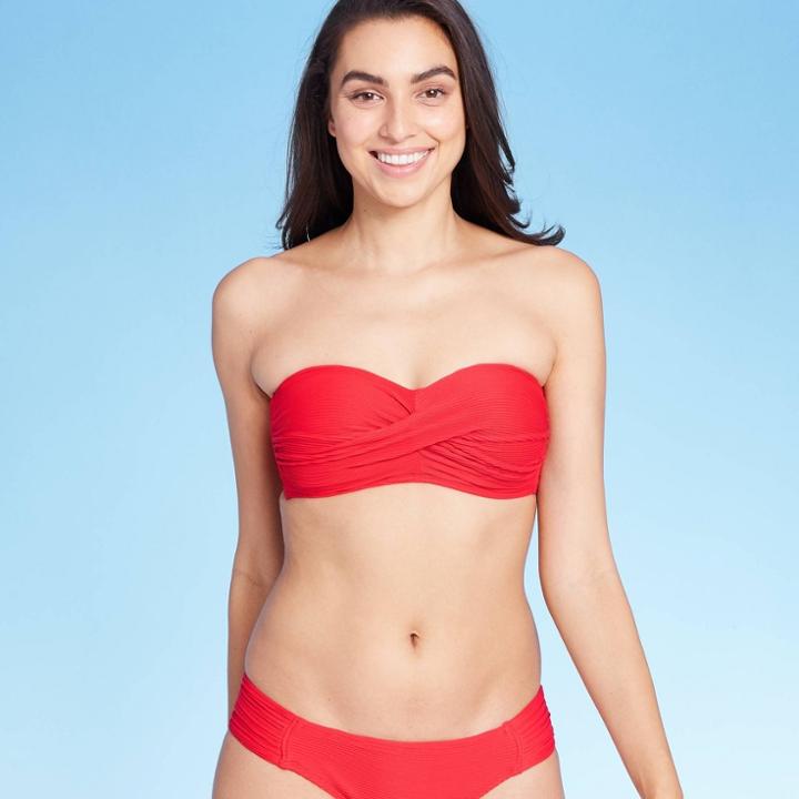 Women's Ribbed Bandeau Bikini Top - Kona Sol Red