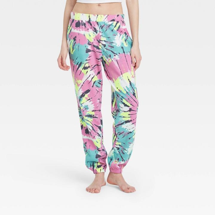 Women's Tie-dye Fleece Lounge Jogger Pants - Colsie Pink