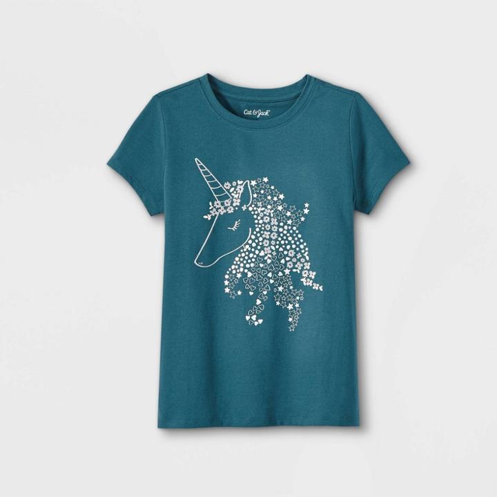 Girls' 'majestic Unicorn' Short Sleeve Graphic T-shirt - Cat & Jack Teal