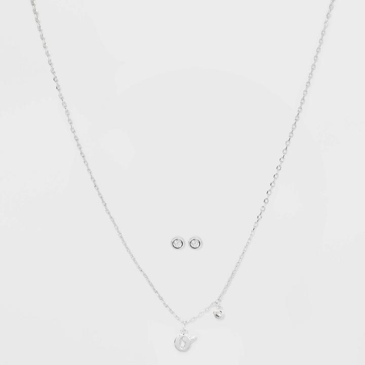 Silver Plated Cubic Zirconia Initial 'o' Chain Pendant Necklace And Earring Set - A New Day