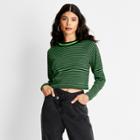 Women's Striped Long Sleeve Cropped T-shirt - Future Collective With Kahlana Barfield Brown Black/green Xxs
