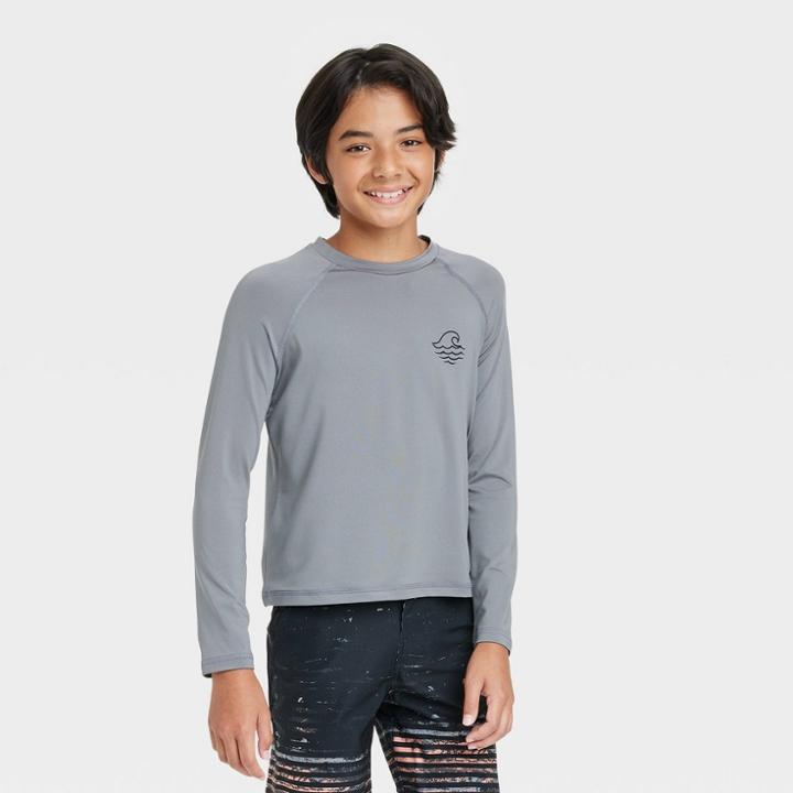 Boys' Raglan Flatlock Long Sleeve Swim Shirt - Art Class Gray