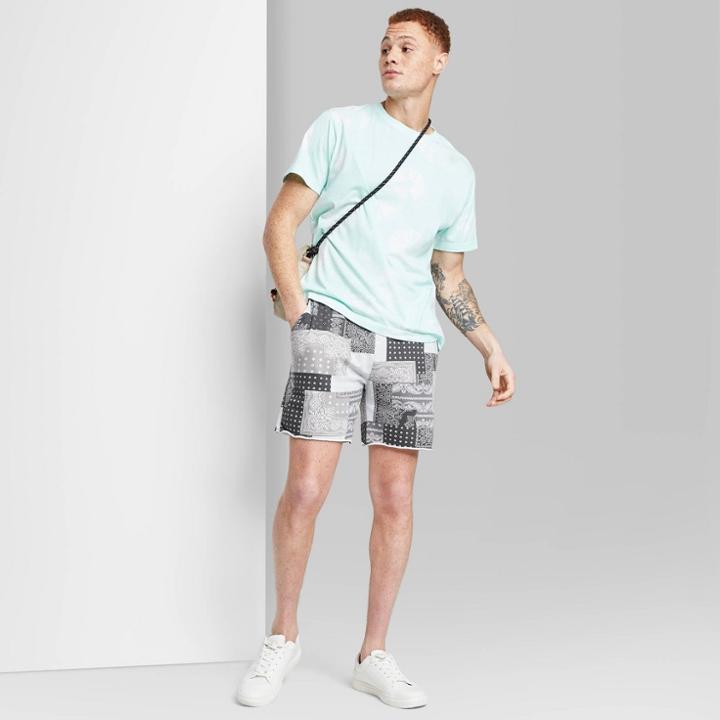 Adult Printed Regular Fit Stretch Jogger Shorts - Original Use Gray/leaf