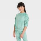 Girls' Crewneck Micro Fleece Pullover Sweatshirt - Cat & Jack Ocean Green