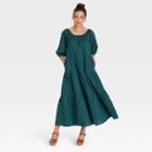 Women's Puff 3/4 Sleeve Tiered Dress - Universal Thread Teal