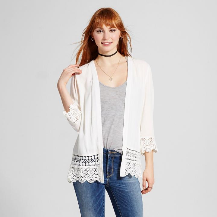 Women's Lace-trim Kimono - Xhilaration Cream (ivory)