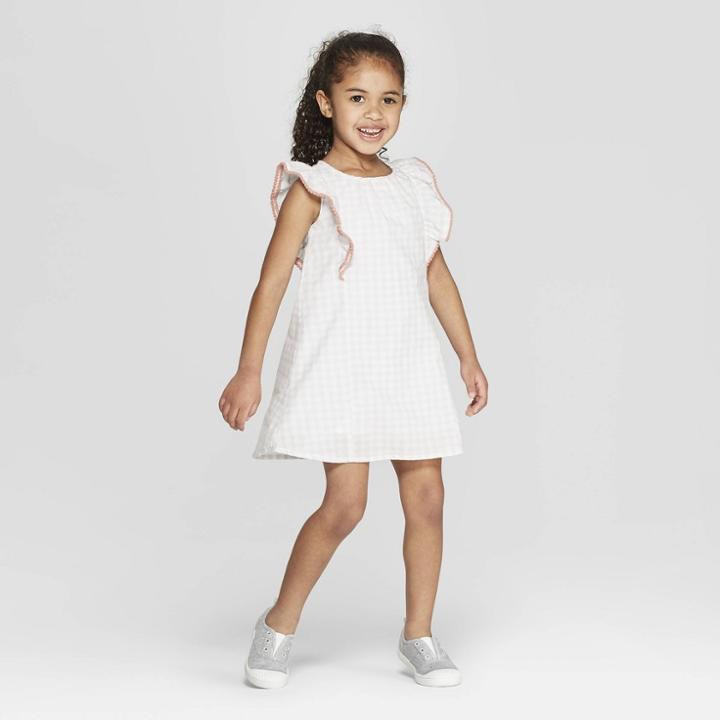 M&e Mila & Emma Toddler Girls' Gingham Ruffle Shift Dress - White