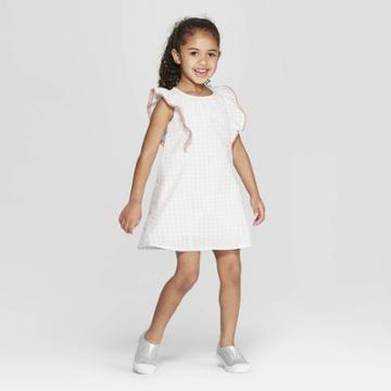 M&e Mila & Emma Toddler Girls' Gingham Ruffle Shift Dress - White