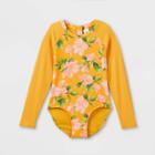 Girls' Floral Print Long Sleeve Back-zip One Piece Rash Guard - Art Class Yellow