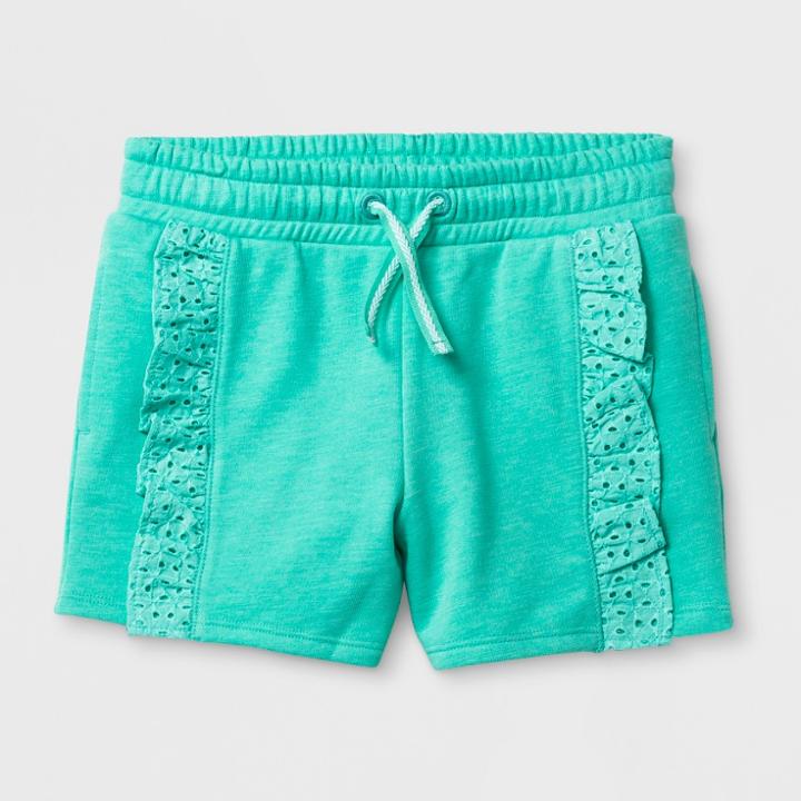 Girls' Elevated Ruffle Shorts - Cat & Jack Green Xl, Iridescent Green