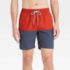 Men's 7 Swim Trunks - Goodfellow & Co Roasted Pepper S, Blue/gray/blue