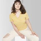 Women's Plus Size Striped Short Sleeve V-neck Polo Shirt - Wild Fable Gold