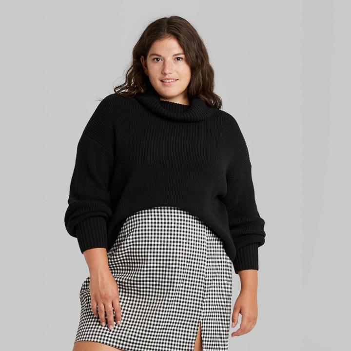 Women's Plus Size Turtleneck Cropped Pullover Sweater - Wild Fable Black