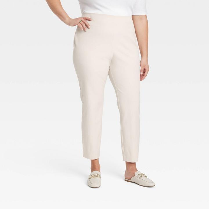 Women's Plus Size High-rise Slim Fit Bi-stretch Ankle Pants - A New Day Cream