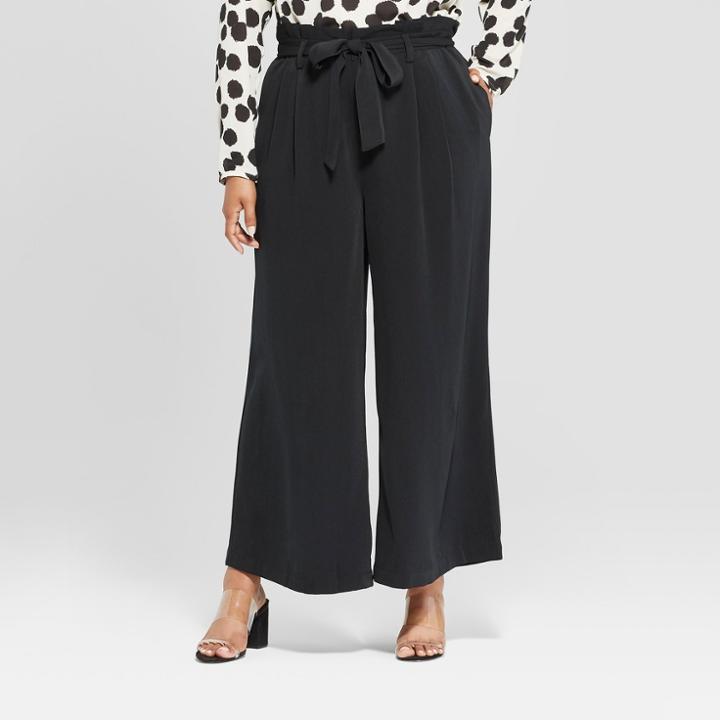Women's Plus Size Wide Leg Paperbag Pants - Who What Wear Black X