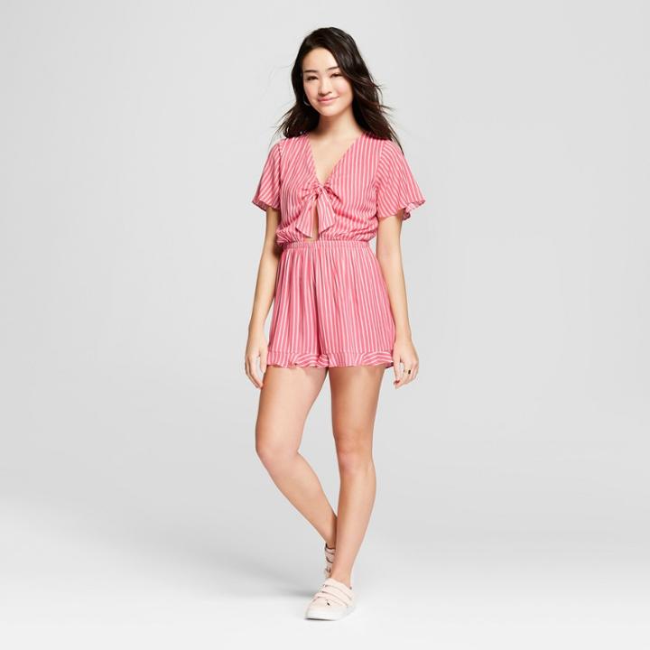 Women's Striped Cut Out Front Romper - Le Kate (juniors') - Pink