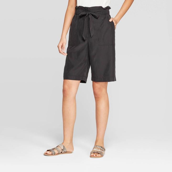 Women's Mid-rise Paperbag Waist Bermuda Shorts - Prologue Black