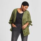 Women's Plus Size Tie Cuff Open Kimono Jacket - Ava & Viv Olive