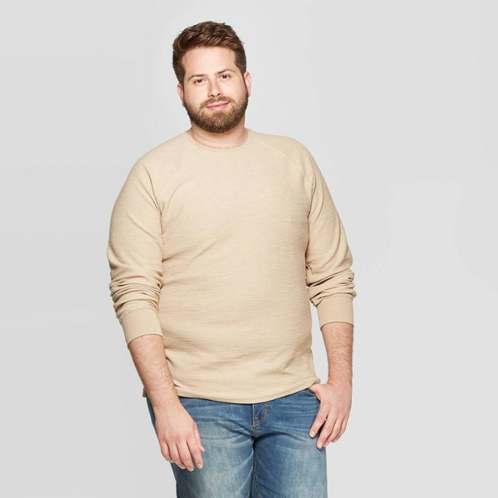 Men's Big & Tall Standard Fit Long Sleeve Textured Crew Neck T-shirt - Goodfellow & Co Sculptural Tan