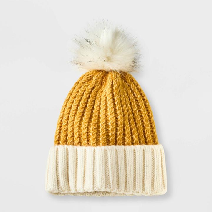 Girls' Colorblock Pom Beanie - Cat & Jack Yellow