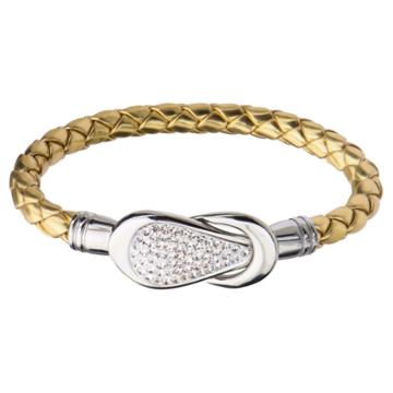 Inox Jewelry Women's Steel Art Gold Italian Leather Bracelet With Preciosa Crystals Magnetic Closure