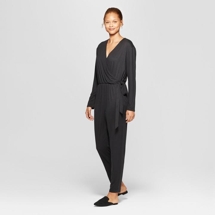 Women's Long Sleeve Knit Wrap Jumpsuit - Prologue Black