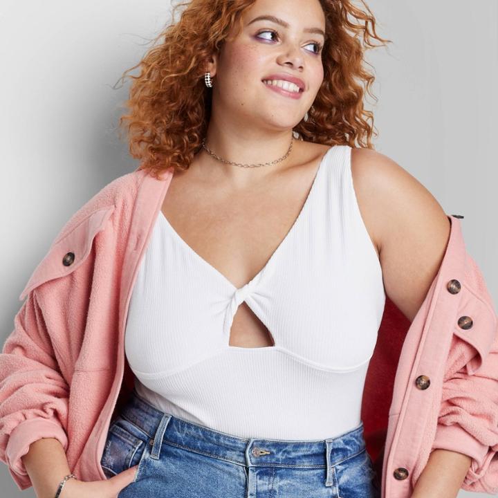 Women's Twist-front Tank Bodysuit - Wild Fable White
