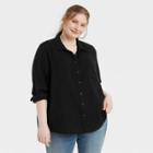 Women's Plus Size Long Sleeve Gauze Button-down Shirt - Universal Thread Charcoal Black
