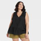 Women's Plus Size Sleeveless Smocked V-neck Top - A New Day Black