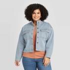 Women's Plus Size Striped Long Sleeve Railroad Denim Jacket - Universal Thread Blue 1x, Women's, Size: 1xl, White Blue