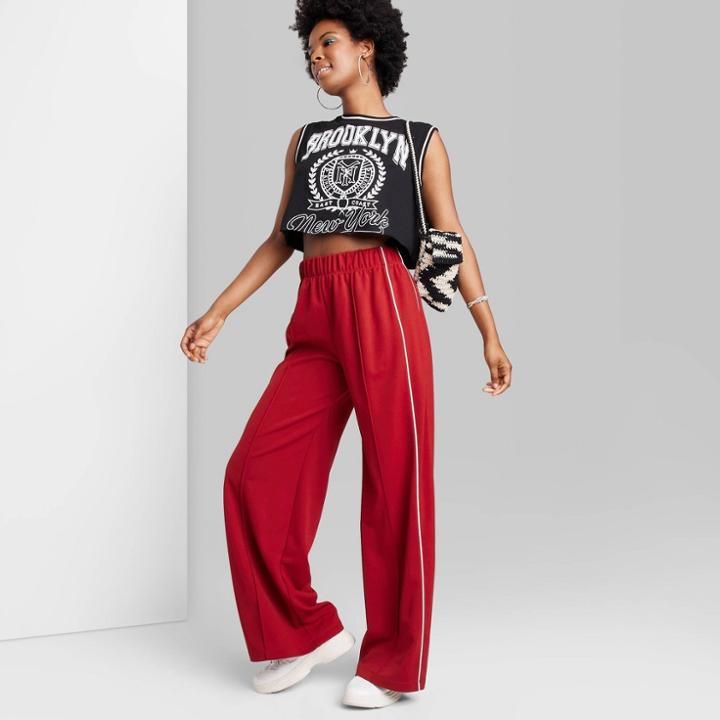 Women's Wide Leg Track Pants - Wild Fable Dark Red Xxs