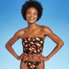 Women's Longline Bandeau Bikini Top - Shade & Shore Black Animal Print D/dd Cup