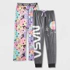 Girls' Nasa 2pc Pajama Pants - Black/gray/purple