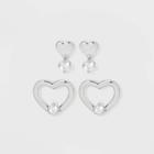 Sterling Silver Cubic Zirconia Heart And Open Heart Stud Earrings - A New Day