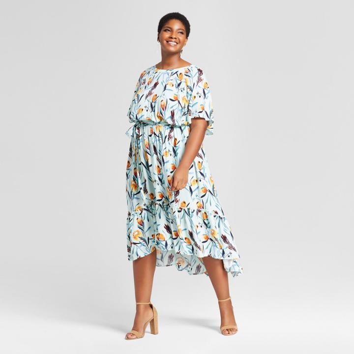 Women's Plus Size Floral Print High Low Maxi Dress - Ava & Viv Blue X, Green