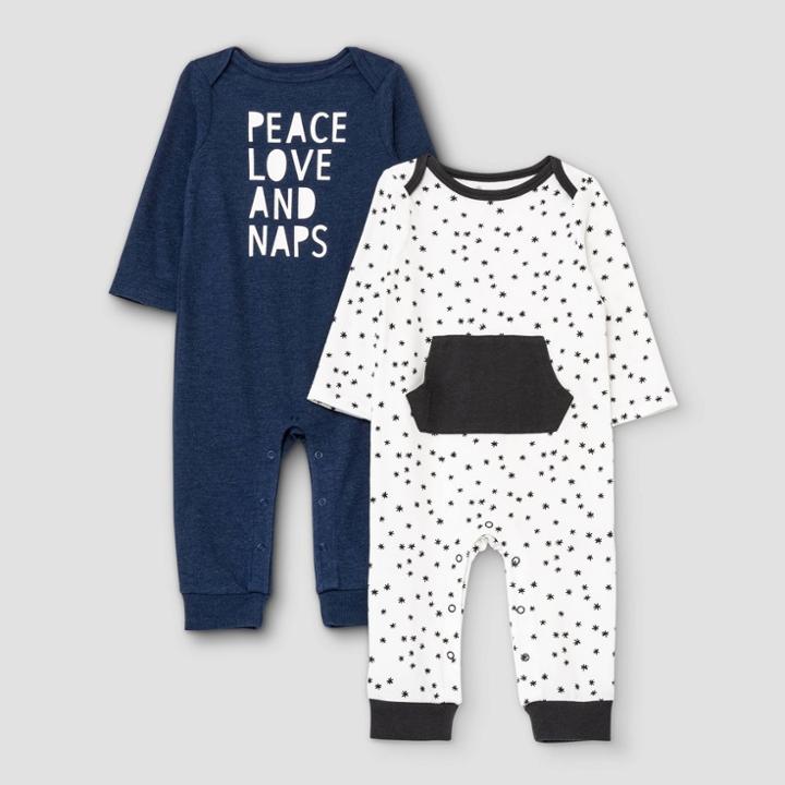 Baby Boys' 2pk 'peace' Long Sleeve Romper - Cat & Jack Blue