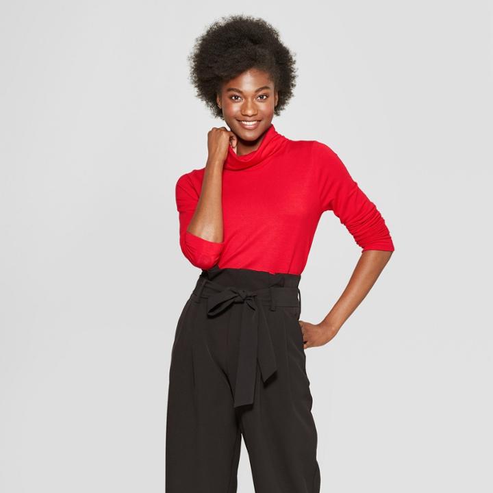 Women's Long Sleeve Funnel Neck Tunic Sweatshirt - A New Day Red
