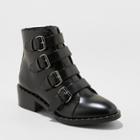 Women's Nikko Faux Leather Wide Width Studded Combat Boot - A New Day Black 8w,