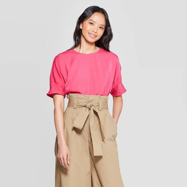 Women's 3/4 Sleeve Crewneck Pin Tuck Boxy T-shirt - Who What Wear Pink