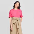 Women's 3/4 Sleeve Crewneck Pin Tuck Boxy T-shirt - Who What Wear Pink