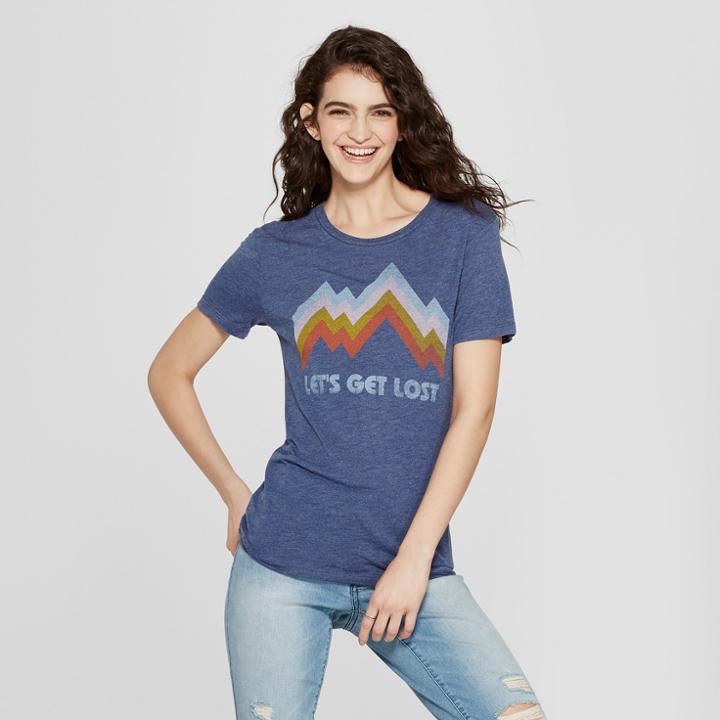 Women's Short Sleeve Let's Get Lost Retro Graphic T-shirt - Awake Navy