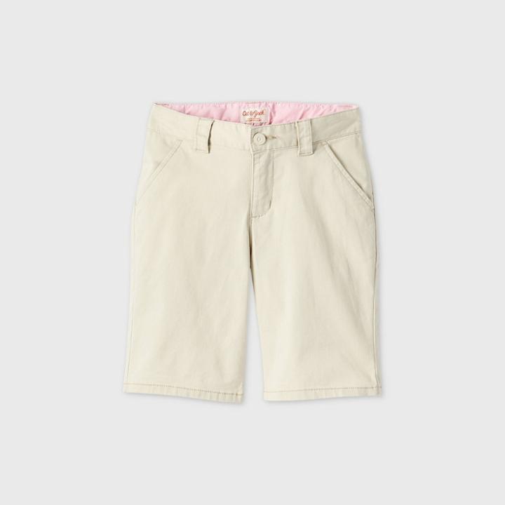 Girls' Flat Front Stretch Uniform Shorts - Cat & Jack Light Khaki 6x,