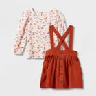 Toddler Girls' Long Sleeve Floral Top & Corduroy Skirtall Set - Cat & Jack Orange