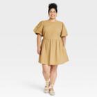 Women's Plus Size Puff Short Sleeve Back Cut Out Dress - A New Day Brown
