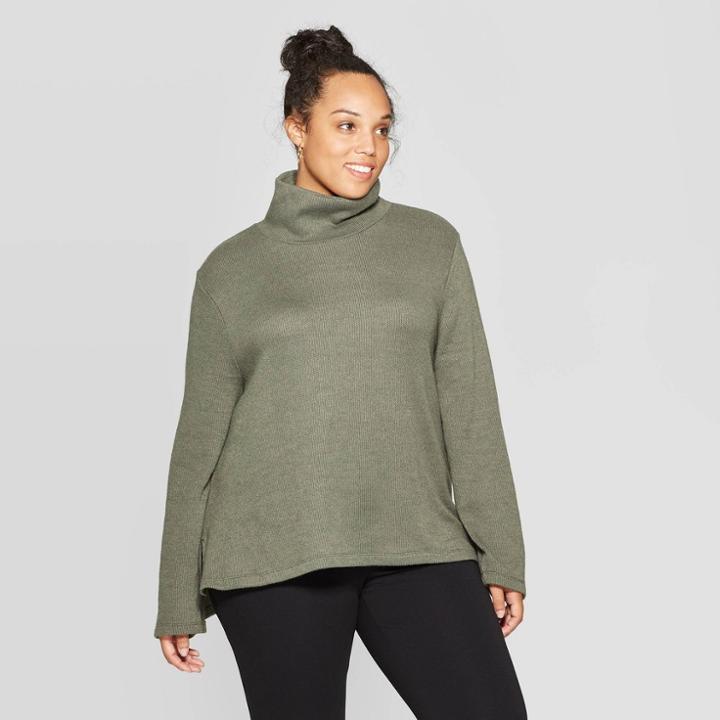 Women's Plus Size Long Sleeve Turtleneck Sweatshirt - Ava & Viv Olive 4x, Size: