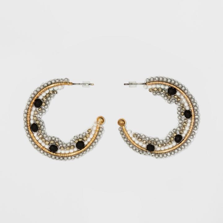C Shape Hoop With Acrylic Beads Earrings - Universal Thread Gray