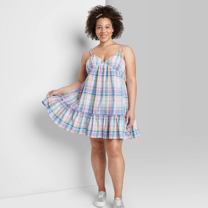 Women's Plus Size Sleeveless Triangle Cup Breezy Dress - Wild Fable Purple/green Plaid