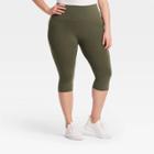 Women's Plus Size High-waist Cotton Blend Seamless Capri Leggings - A New Day Olive