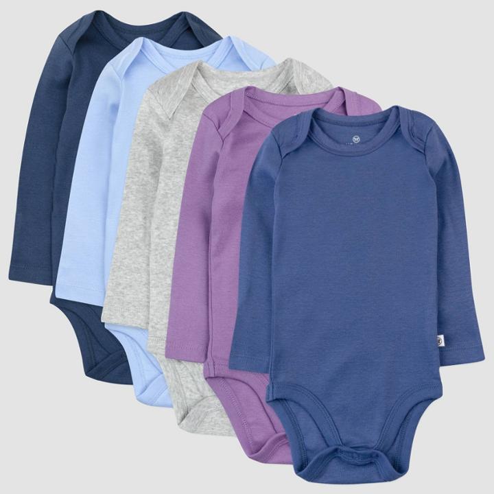 Honest Baby 5pk Prairie Pretty Long Sleeve Bodysuit - Navy Blue